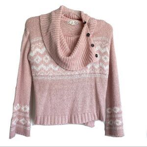 Pink Republic Light Pink & White Long Sleeve Knit Sweater Button Neckline Small